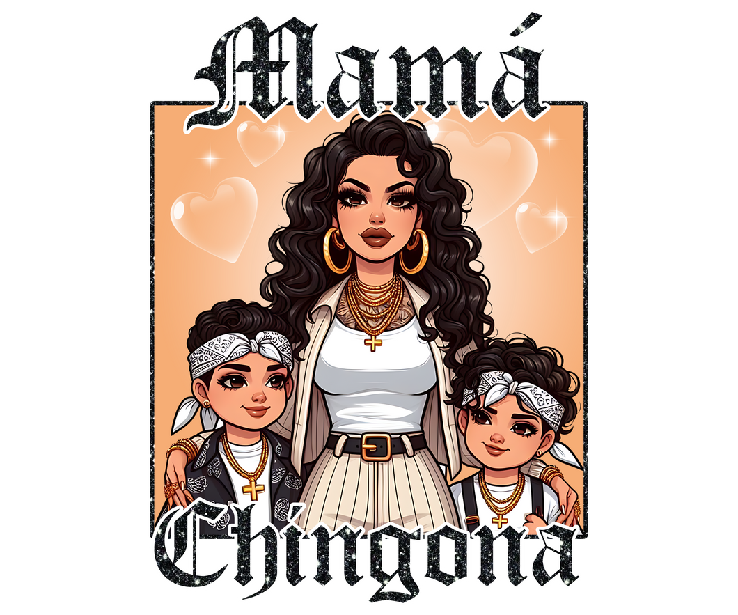 Mama Chingona 2 boys (beige background)